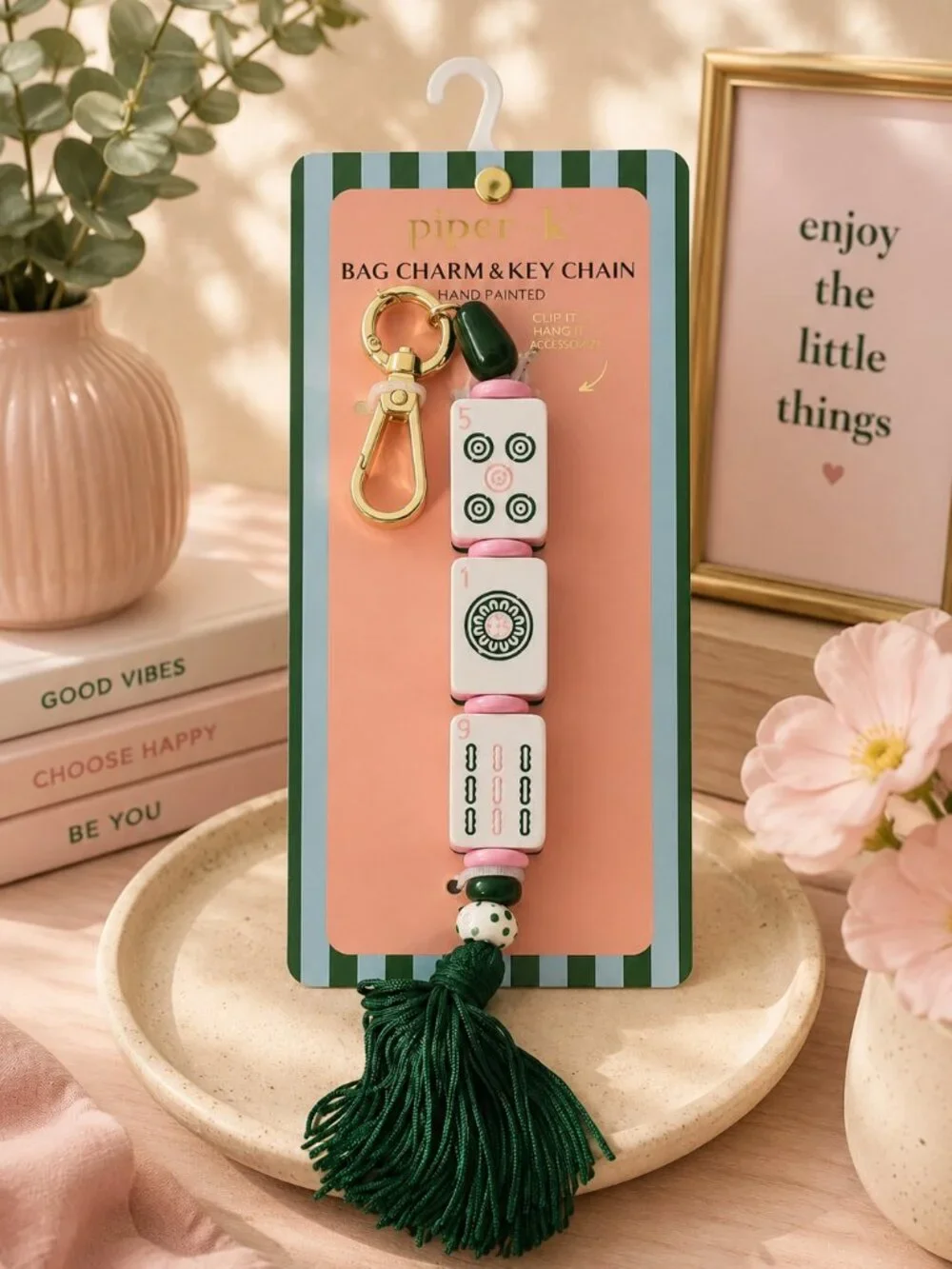 Piper K Whimsical Mahjong Game Tile Keychain & Bag Charm NWT